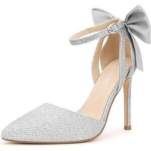 Carcuume Womens Size 8 Glitter Bow 4" High Heels Closed Toe Pumps Stiletto Shoes